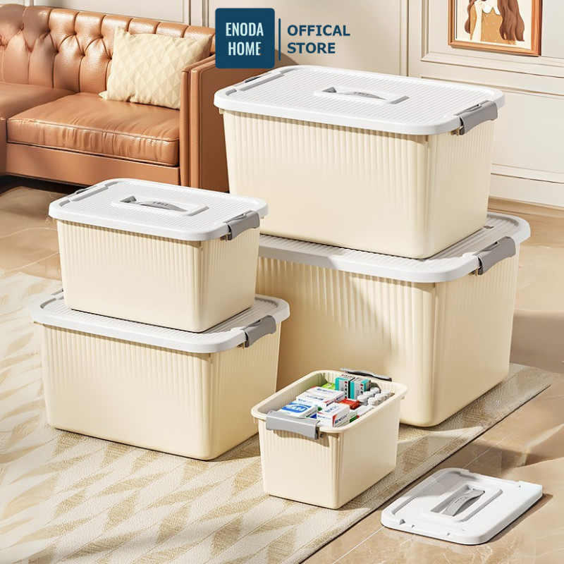 Thùng Nhựa Đựng Đồ Đa Năng ENODA HOME, Hộp Đựng Đồ Có Nắp Quai Cài Chắc Chắn, Kích Thước Đa Dạng Q110