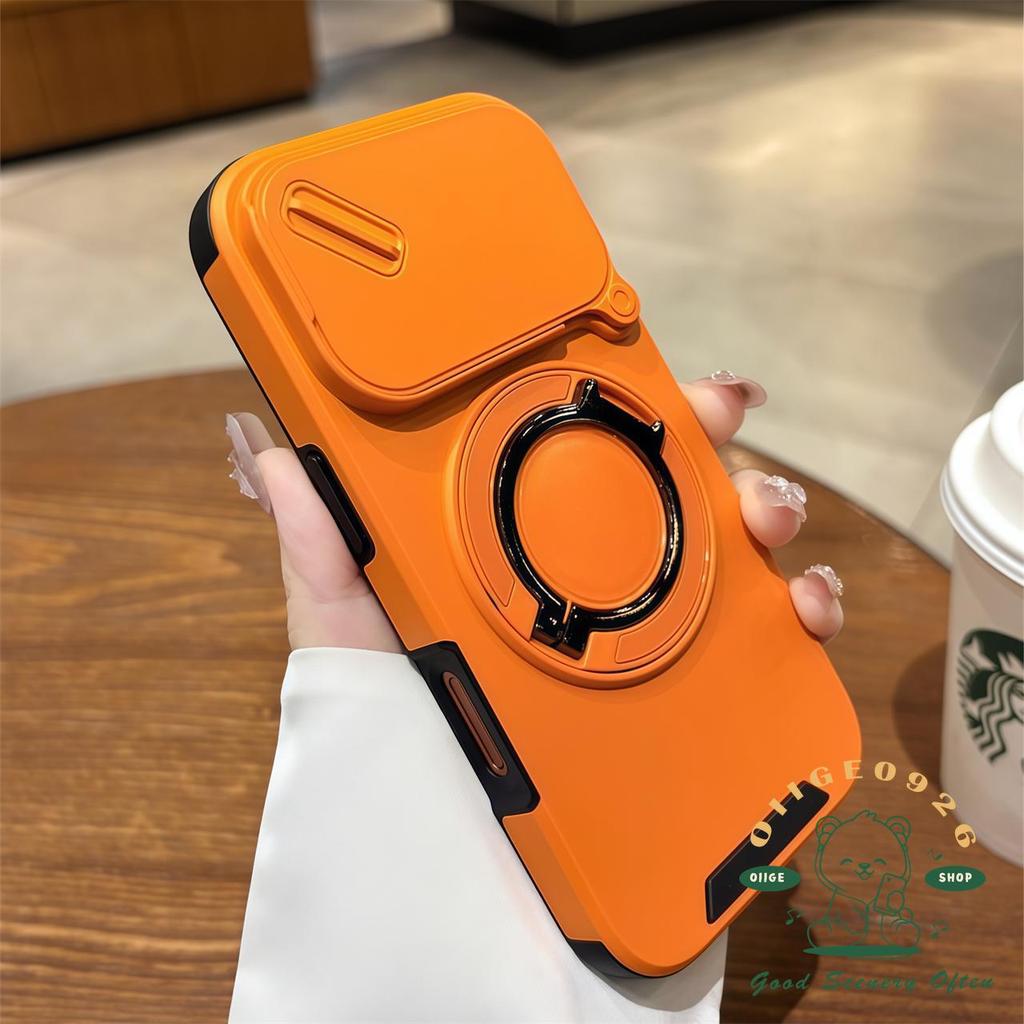 【 Ốp lưng iPhone17 】 Giá đỡ vòng màu cam Vỏ điện thoại chống rơi iphone17 Pro Max 16 15 14 13 12 11 cho vỏ iPhone Vỏ mềm silicon TPU chống sốc
