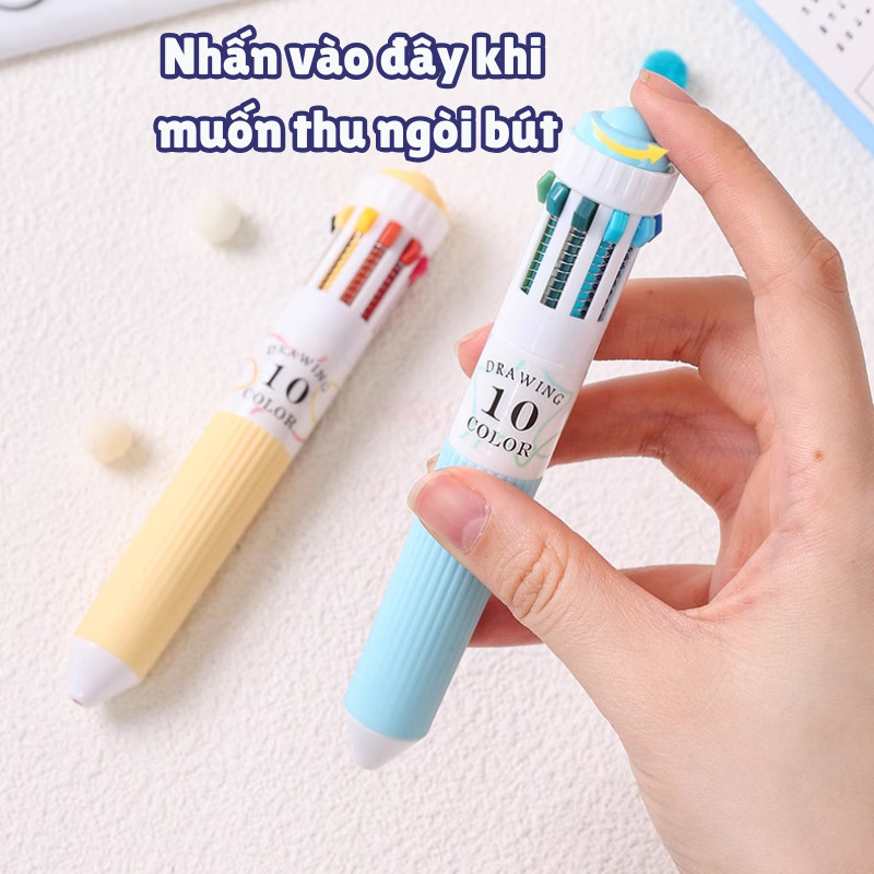 Combo bút bi 10 màu sáng tạo viết mượt, đổi màu dễ thương cho học sinh, sinh viên, văn phòng
