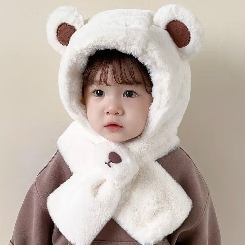 Mũ Gấu Kèm Khăn Cho Bé Dễ Thương Nhiều Màu Tai Gấu Cho Bé Từ 1Y-7Y Mùa Đông Ấm Áp 46-52 cm MB32