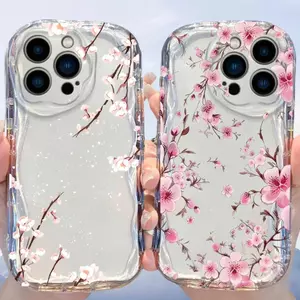 Ốp Lưng Cho Realme C85 Pro C83 5 6 7 Pro 5i 6i 7i C33 C30 C30S GT 6 Note 80 60 Ốp Điện Thoại Di Động Hoa Anh Đào Dễ Thương Kem Chống Sốc Hoa Văn V Sóng Cạnh TPU Mềm Trong Suốt Silicon