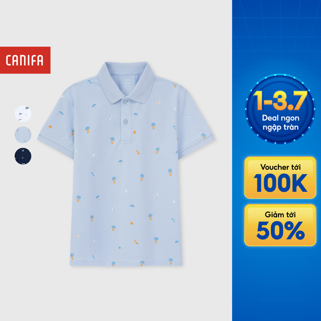 Áo polo bé trai CANIFA cổ bẻ cộc tay in họa tiết form vừa 2TP26S003