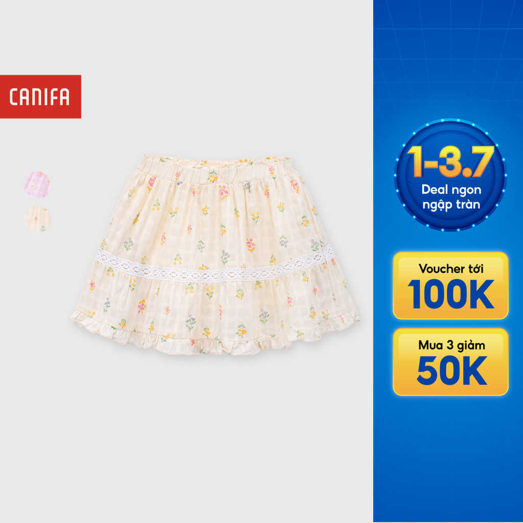 Chân váy bé gái CANIFA chất liệu cotton mềm mại dáng xòe phối ren in họa tiết hoa nhí 1KS26S003