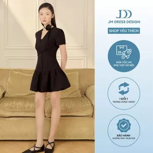 Đầm Thu Đông Chân Nhún Phồng, Vạt Chéo 1F01.2601. Đầm Dáng A Thanh Lịch Nữ Tính Đi Làm Đi Tiệc Thanh Lịch Tiểu Thư JM