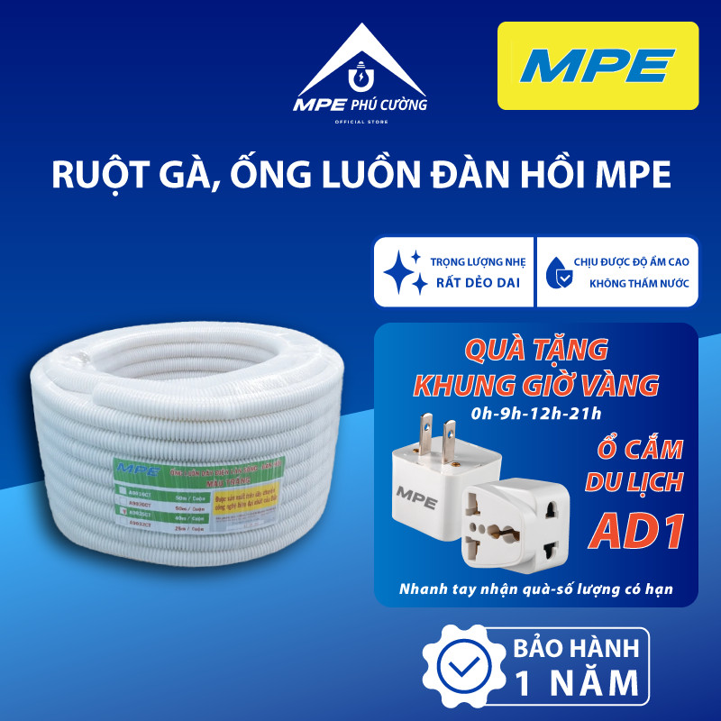(CHÍNH HÃNG) MPE - Ruột gà ống luồn dây cáp điện, ống xoắn luồn dây điện, ống luồn đàn hồi cuộn 50m