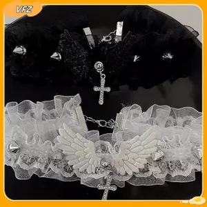 VFZ Thời Trang Màu Trơn Nữ Bé Gái Nelace Rộng Ren Đinh Tán Gothic Ren Choker Y2K Đôi Cánh Thiên Thần Da Thoáng Mát Nelace Louislifecool