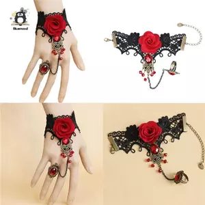 Vòng tay ren đỏ phong cách Gothic thanh lịch mới hấp dẫn với vòng đeo tay có thể điều chỉnh mới
