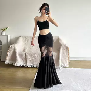 Váy gạc ren Yujie tính khí mùa hè Trượt tuyết đuôi cá bó sát sát có gói hông