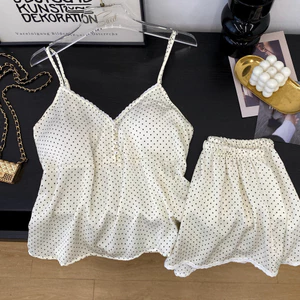 Quần short yếm nữ Quần short Loungewear Màu trắng tươi Chấm bi Trang phục gia đình cho phòng ngủ Thư giãn hàng ngày Dịp ngoài trời thông thường