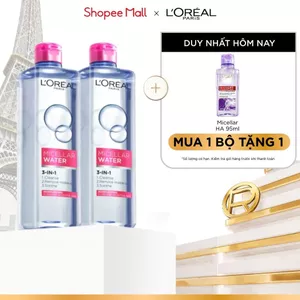 Bộ 2 nước tẩy trang dưỡng ẩm mượt da 3in1 L'Oreal Paris Micellar Water 400ml