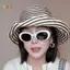 < Honeyba > Mũ lưỡi trai rộng thời trang có thể gập lại Mũ ngư dân sọc mùa hè chống gió Mũ chống tia cực tím Mũ đi biển Mũ thoáng khí Đẹp