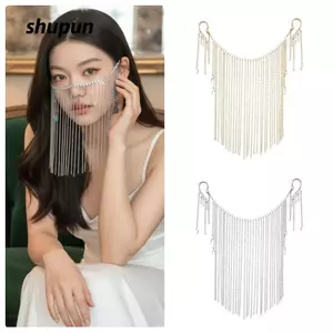 SHUPUN Hóa Trang, Trang Trí Tóc Khiêu Vũ Hiệu Suất Tua Rua Veil, Trang Sức Mặt Thời Trang Treo Tai Tua Rua Mặt Rèm Người Phụ Nữ