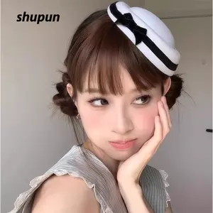 SHUPUN Nơ Mũ Nhỏ Kẹp Tóc, Hepburn Beret Shape Top Hat Kẹp Tóc, Retro Phong Cách Hải Quân Anh Quốc Nhung Mái Vòm Mũ Phụ Kiện Tóc