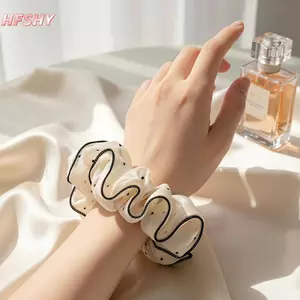 HFSHY Vải Thời Trang Tóc Scrunchies Mềm Co Giãn Dây Buộc Tóc 1 Chấm Trái Tim In Hoa Cho Thiếu Niên Bé Gái Trường Phụ Kiện Tóc VN