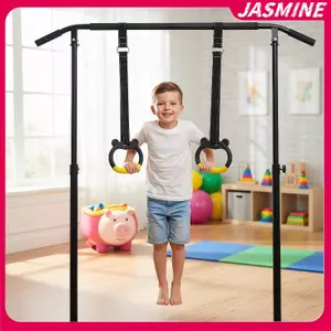 JASMINE Kids Gym Thanh kéo ngang với 2 dây đeo và vòng có thể điều chỉnh Thiết bị tập luyện sức mạnh cho gia đình hoặc trường học JASMINE