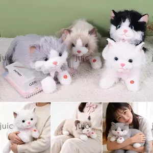 JUIC Mô Phỏng Mèo Sang Trọng Đồ Chơi, Có Yếm Lồng Tiếng Ragdoll Mèo Sang Trọng Búp Bê, Hoạt Hình Dễ Thương Mềm Lông Tơ Mô Phỏng Mô Hình Mèo Con Quà Tặng Sinh Nhật