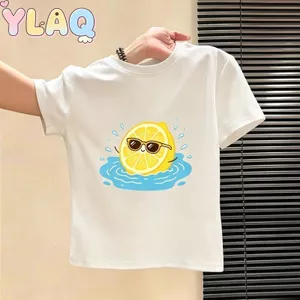 Áo thun ngắn tay cho trẻ em Cool Lemon Print Kính râm hàng đầu Đồ họa mùa hè mặc thường ngày