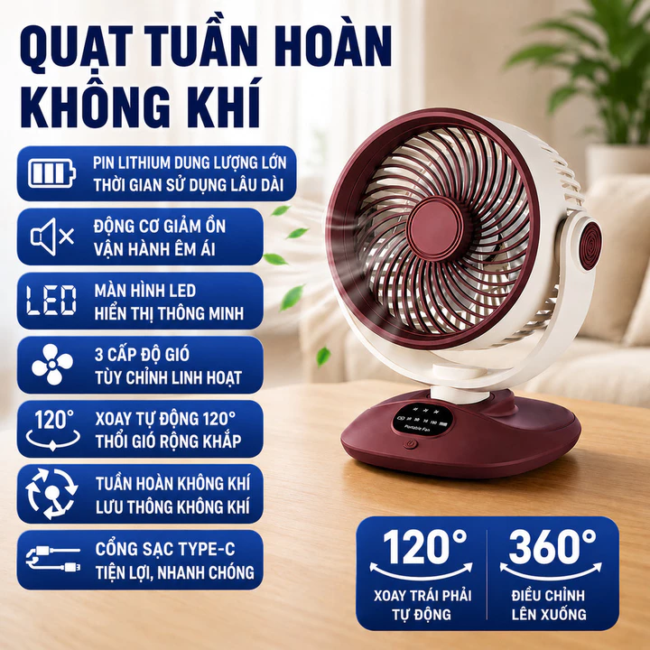 Quạt để bàn quạt tuần hoàn quạt mini quạt sạc USB quạt xoay quạt LED quạt tích điện quạt làm mát