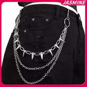 JASMINE Punk Nelace, Đai đinh tán nhiều lớp Bule, Dây chuyền quần kim loại thời trang nam JASMINE