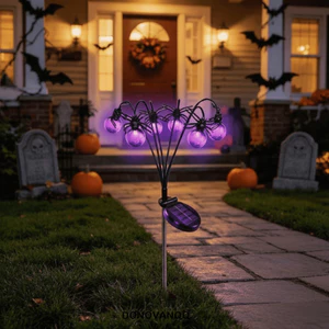 Đèn năng lượng mặt trời DONOVANQQ, Đồ trang trí Halloween hình quả bóng nhện màu tím, Đèn sàn sử dụng ngoài trời ma Sân vườn ngoài trời