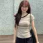 Mùa hè 2026 Áo thun ngắn tay sọc cổ điển Hàn Quốc có dây buộc quây lười biếng Slim-Fit Slim-Fit Slimmer Look