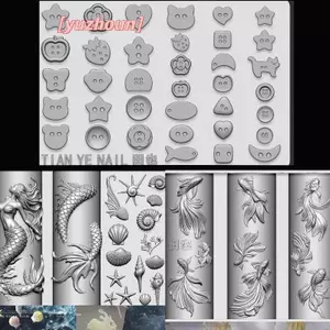 3D Silicone Mềm Móng Tay Đại Dương Nàng Tiên Cá Mẫu Móng Tay Nghệ Thuật Khuôn Cá Vàng Koi NútCarves Bản Mẫu Hoạt Hình Cho Móng Tay DIY Phụ Kiện
