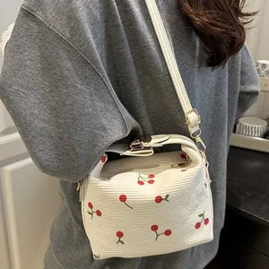 Nhỏ Anh Đào In Hình Mortise Khóa Túi Xách Nữ 2025 Tươi Đơn Giản Thời Trang Sọc Flannel Túi Đeo Vai 7.6 DPHV