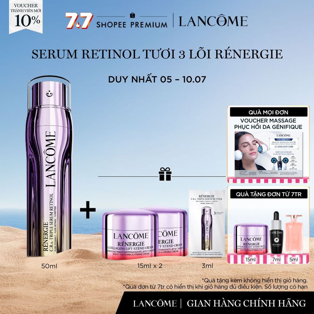 Serum Retinol Tươi 3 Lõi Rénergie Lancome - Giúp Tái Tạo Da Nhanh Gấp 2 Lần Với Retinol Thông Thường 50ml