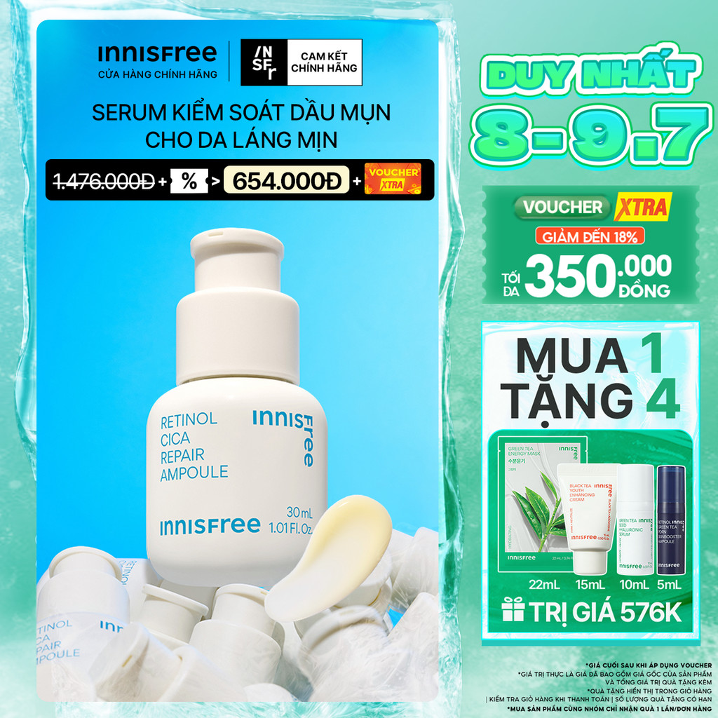 Serum kiểm soát dầu mụn cho da láng mịn INNISFREE Retinol Cica Repair Ampoule 30mL