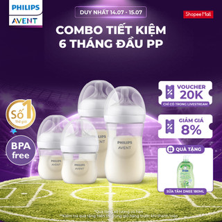 Combo tiết kiệm 6 tháng đầu - 4 Bình sữa mô phỏng tự nhiên PP Philips Avent, chống sặc, chống đầy hơi, 125ml & 260ml
