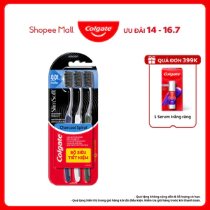 Bộ 3 Bàn chải Colgate Slimsoft Charcoal Spiral lông chải kháng khuẩn, xoắn kép loại sạch mảng bám