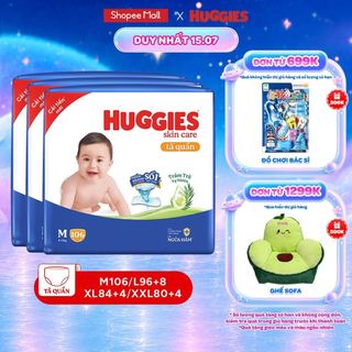 Combo 3 gói Tã quần Huggies Skincare Mega Jumbo M106/L96/XL84/XXL76 với tràm trà dịu da
