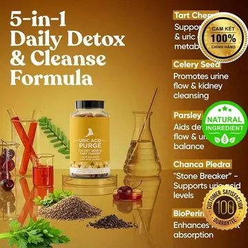 Viên Uống Uric Acid Purge, Tự Nhiên 100%, Hỗ Trợ Giảm Chỉ Số Uric Khớp Chân Ngón Tay Cho Người Bị Gout - GIÁ SALE|P