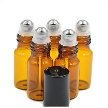WOIWO 5 Chiếc Màu Hổ Phách Chai Thủy Tinh Màu Nâu Trống Có Bóng Con Lăn Inox Và Mũ Đen Cho Tinh Dầu Nước Hoa Son Dưỡng Môi 5 ML