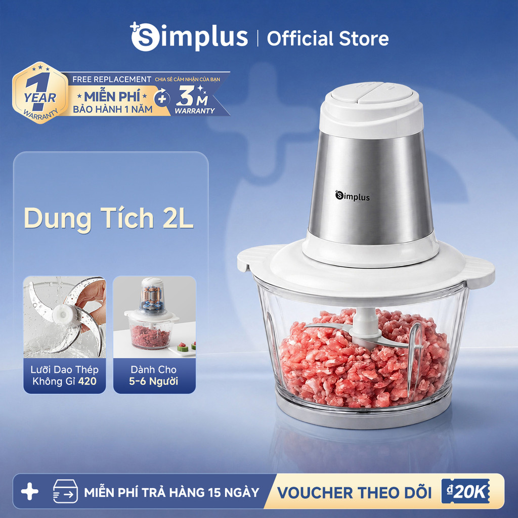 Simplus Máy Xay Thịt 2L Cối Thủy Tinh 420 Lưỡi Dao Thép Không Gỉ DDJR003- Bảo Hành 1 Năm 1 Đổi 1