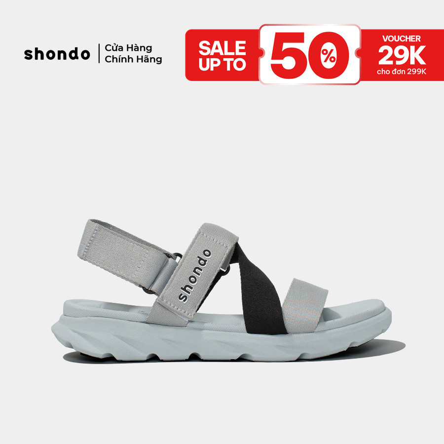 Giày Sandal Unisex Shondo F6 Êm Nhẹ Dễ Mang Màu Xám Phối Quai Đen F6S2011