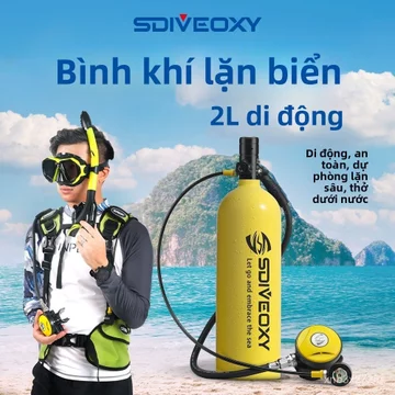 Bình oxy lặn 2 lít bộ lặn ống thở chuyên nghiệp mang theo, bán chạy giao nhanh