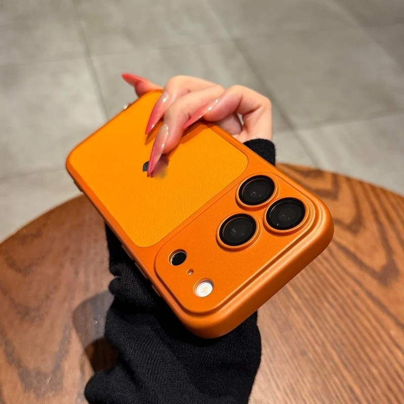 Thay đổi sang iPhone 18 Pro Max Vỏ cửa sổ lớn bằng da cho iPhone 12 13 14 15 16 17 Pro Max có bảo vệ ống kính máy ảnh Vỏ bọc toàn bộ Ốp điện thoại sang trọng chống sốc