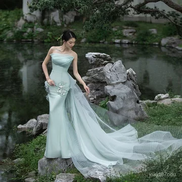 Trang phục chủ đề studio ảnh mẫu mới, phong cách vườn tân Trung Hoa, chụp ảnh ngoại cảnh, váy cưới đuôi cá, lễ phục chụp