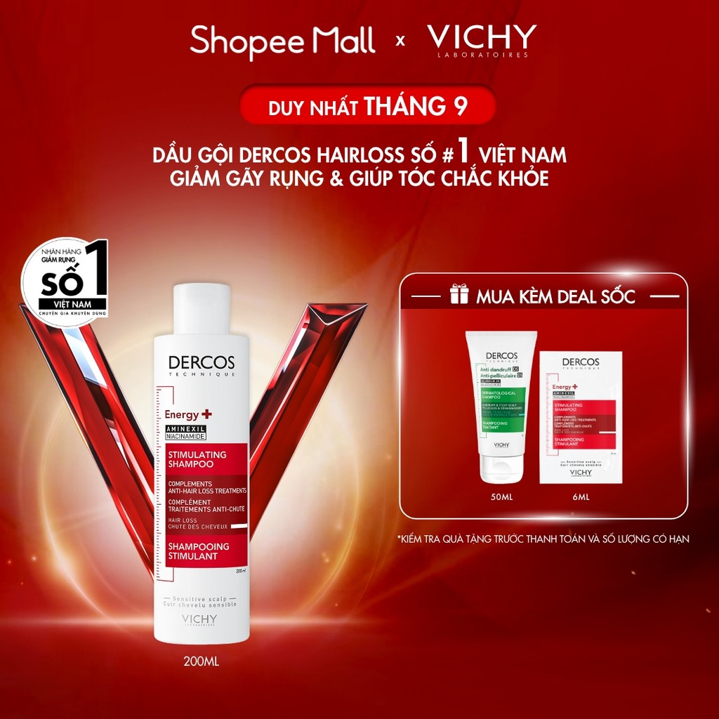 Dầu gội ngăn ngừa, giảm rụng tóc, giúp tóc chắc khỏe, dày dặn Vichy Dercos Hairloss SỐ 1 Việt Nam được khuyên dùng 200ml