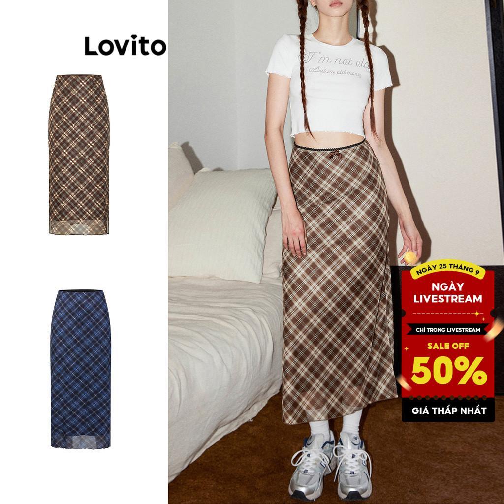 Lovito Phong cách thường ngày Váy Preppy Váy xẻ hai lớp kẻ sọc dành cho nữ L58AD073 (Nhiều màu)
