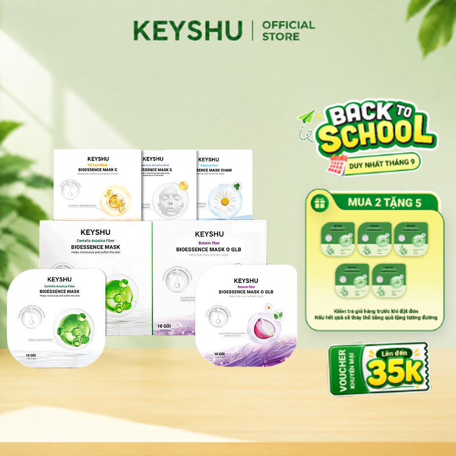 [TẶNG 5 MIẾNG] Combo 2 Hộp Mặt Nạ KEYSHU 10 Miếng 30ML Dưỡng Ẩm, Làm Sáng Da, Hỗ Trợ Ngăn Ngừa Lão Hóa