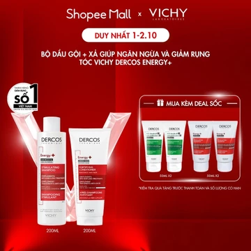 Bộ dầu gội xả ngăn ngừa và giảm rụng tóc Vichy Dercos Energy+ Shampoo Hairloss 200ml giúp tóc chắc khỏe và dày dặn