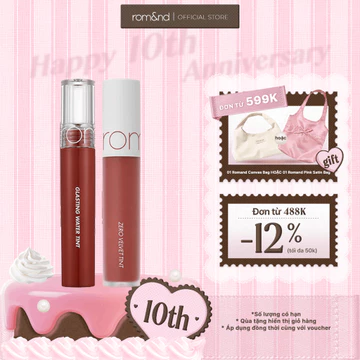 Combo Son kem lì Romand New Zero Velvet Tint 5.5g + Son tint nước Romand Glasting Water Tint 4g