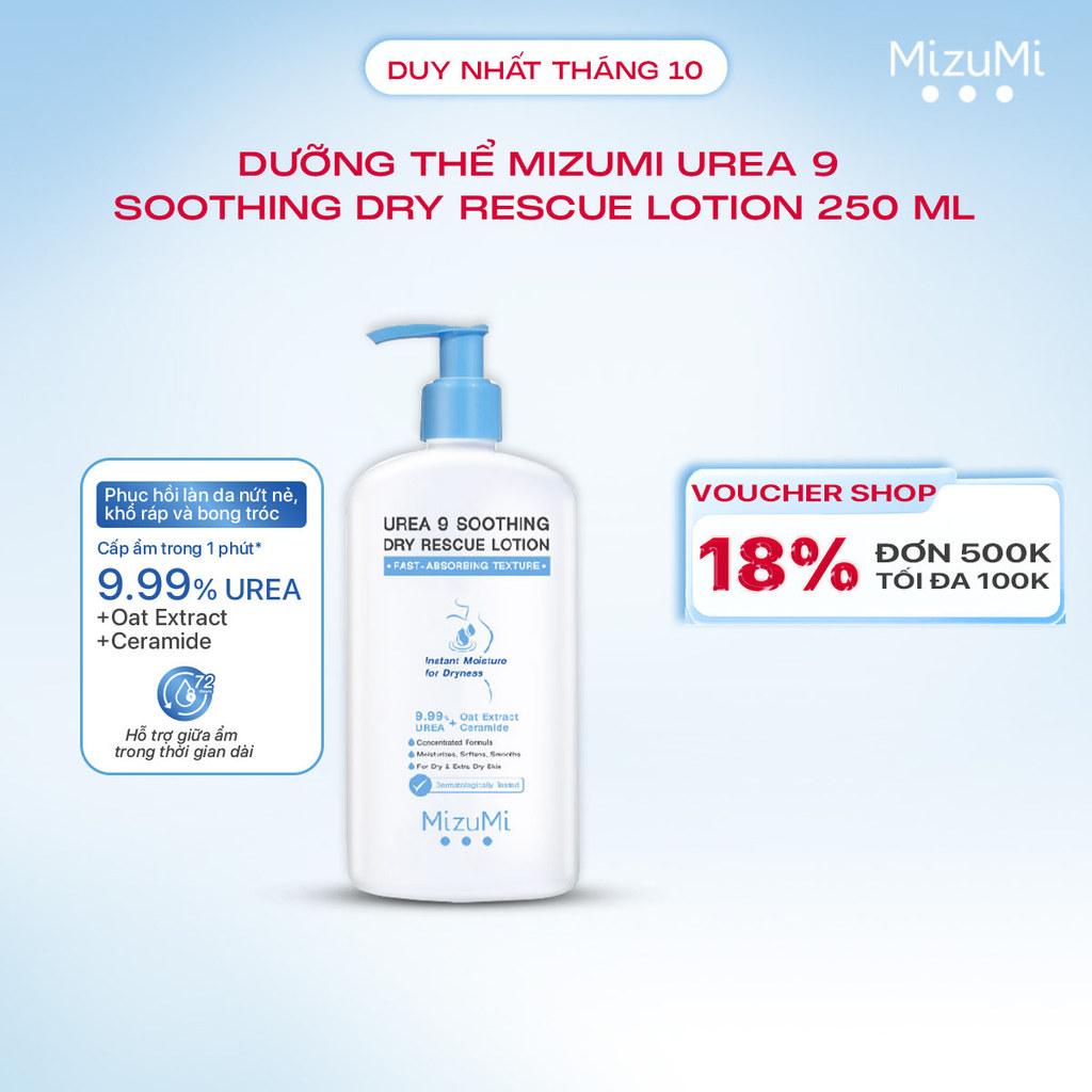Sữa dưỡng thể hỗ trợ cải thiện da khô MizuMi Urea 9 Soothing Dry Rescue Lotion 250 ml