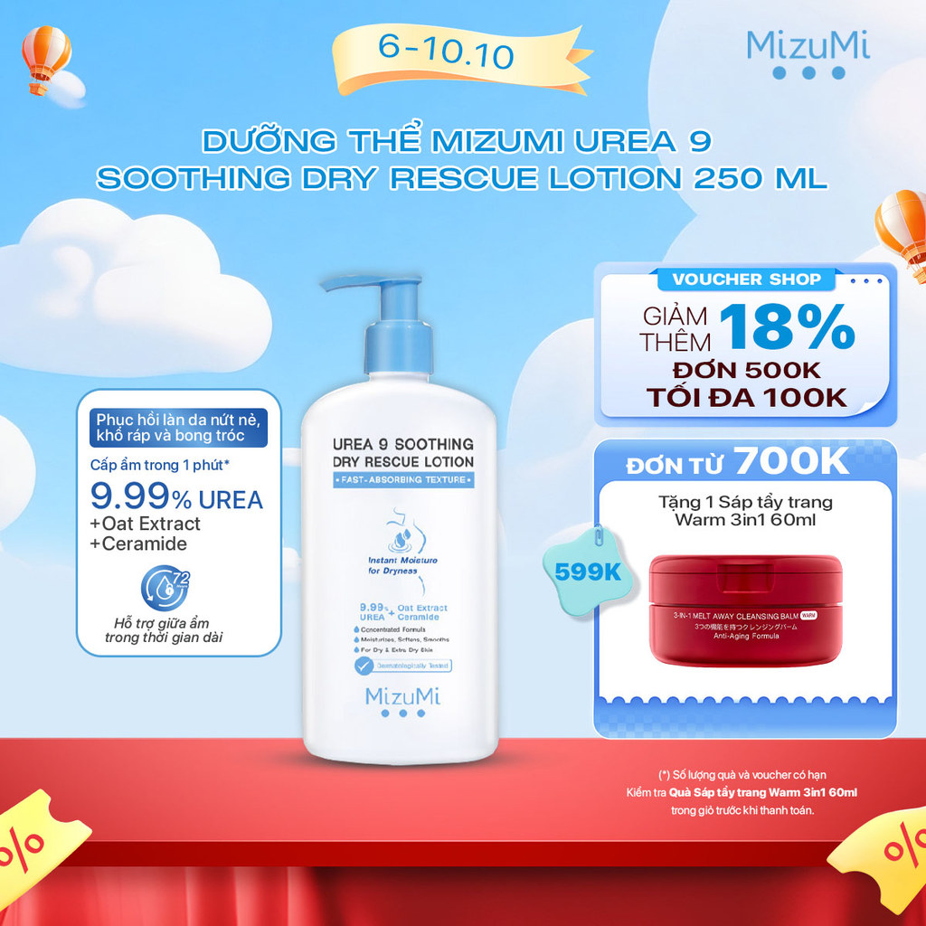 Sữa dưỡng thể hỗ trợ cải thiện da khô MizuMi Urea 9 Soothing Dry Rescue Lotion 250 ml