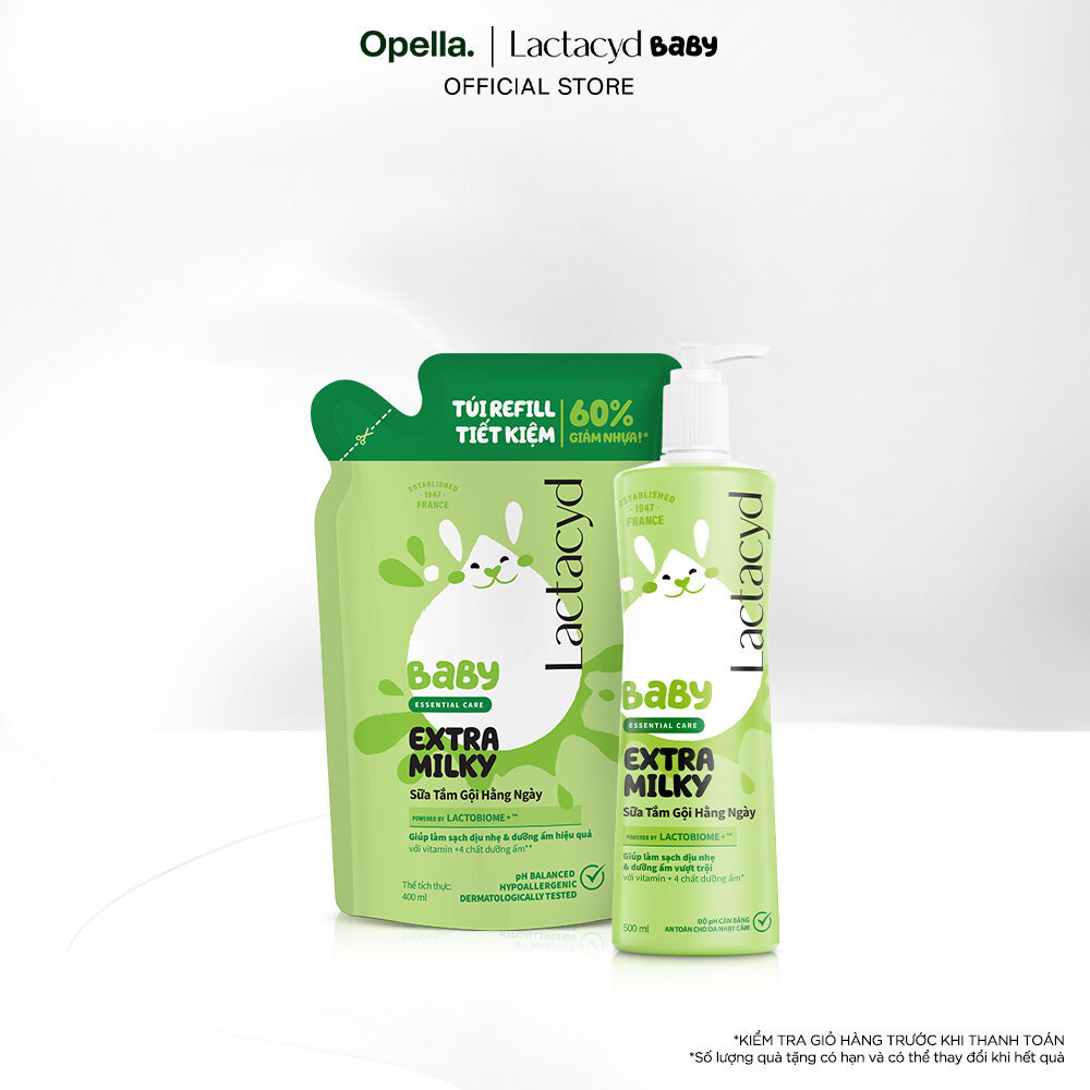 Bộ Túi Refill Lactacyd Baby Extra Milky 400ml + Lactacyd Baby Extra Milky 500ml