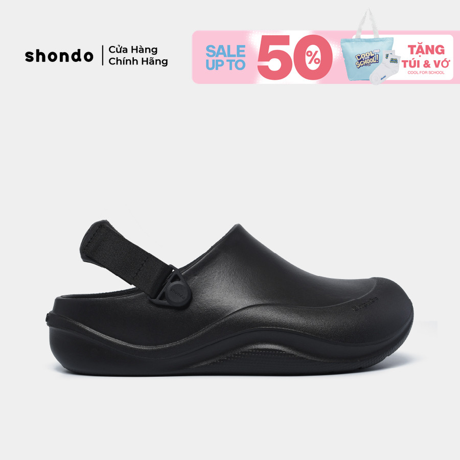 Dép Sục Unisex Shondo Clog Suke Nhựa Đúc Đi Mưa Tiện Lợi Đế Cao 4cm Màu Đen SUK1010