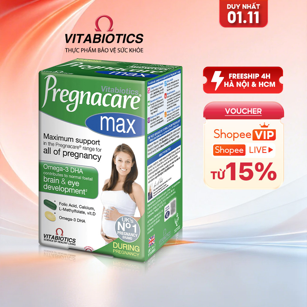 TPBVSK Vitabiotics PREGNACARE MAX chứa Canxi, Sắt, 5-MTHF, DHA, Cho Phụ Nữ Mang Thai & Cho Con Bú, 84 viên