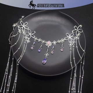 Onetimingfine Vintage Tóc Trang Sức Phong Cách Trung Hoa Hợp Kim Thời Trang Kim Cương Giả Dây Xích sel Trang Sức Mũ Trang Trí Mũ Nón Trung Quốc Kẹp Tóc Phụ Kiện Tóc VN
